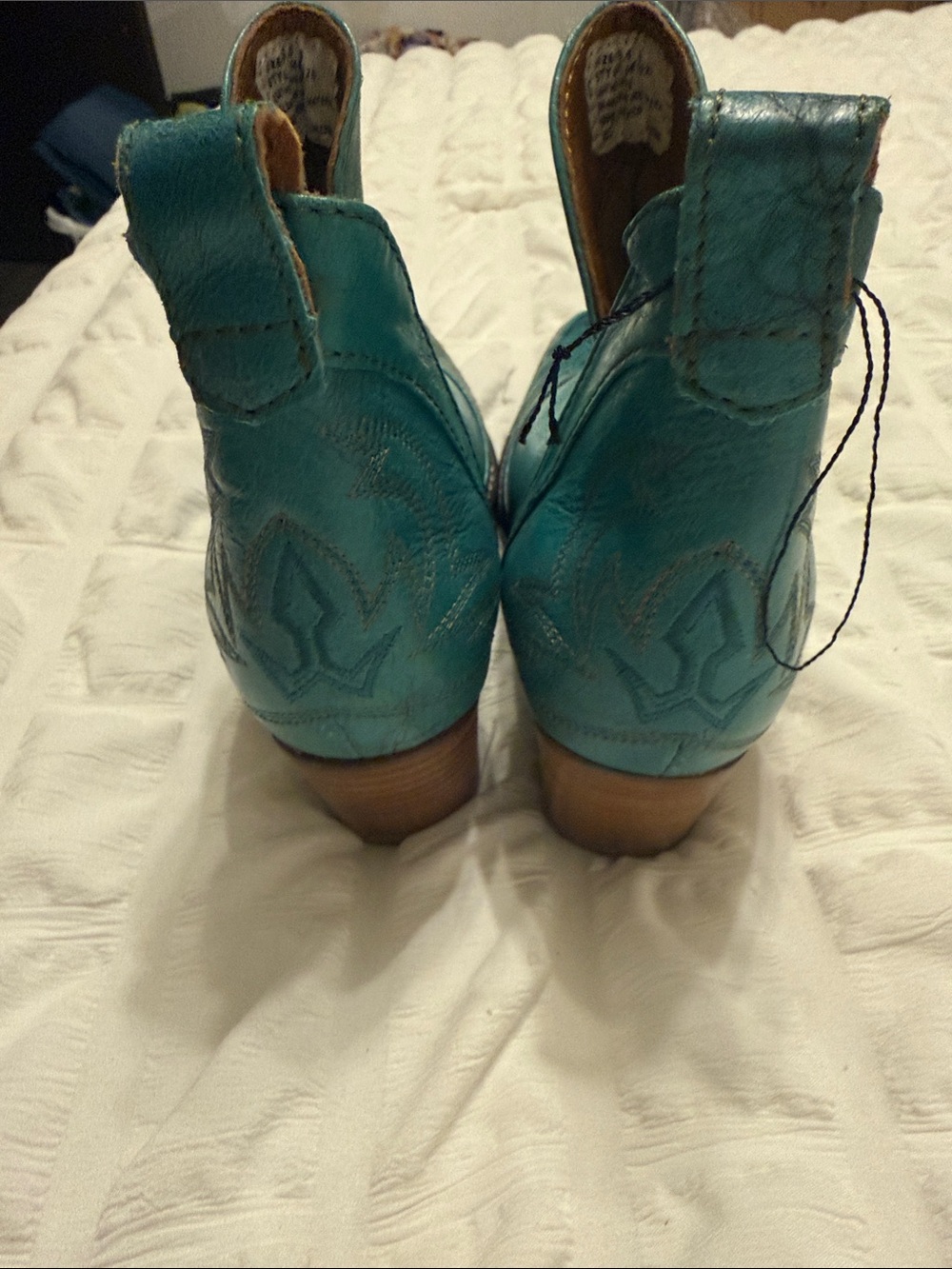 Nocona Teal Leather Western Ankle Boots - Picture 4 of 5